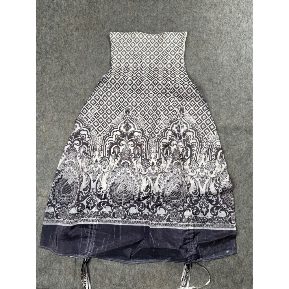 Lapis Dress Skirt Womens OS Black White Paisley Smocked Bubble Hem Boho Festival